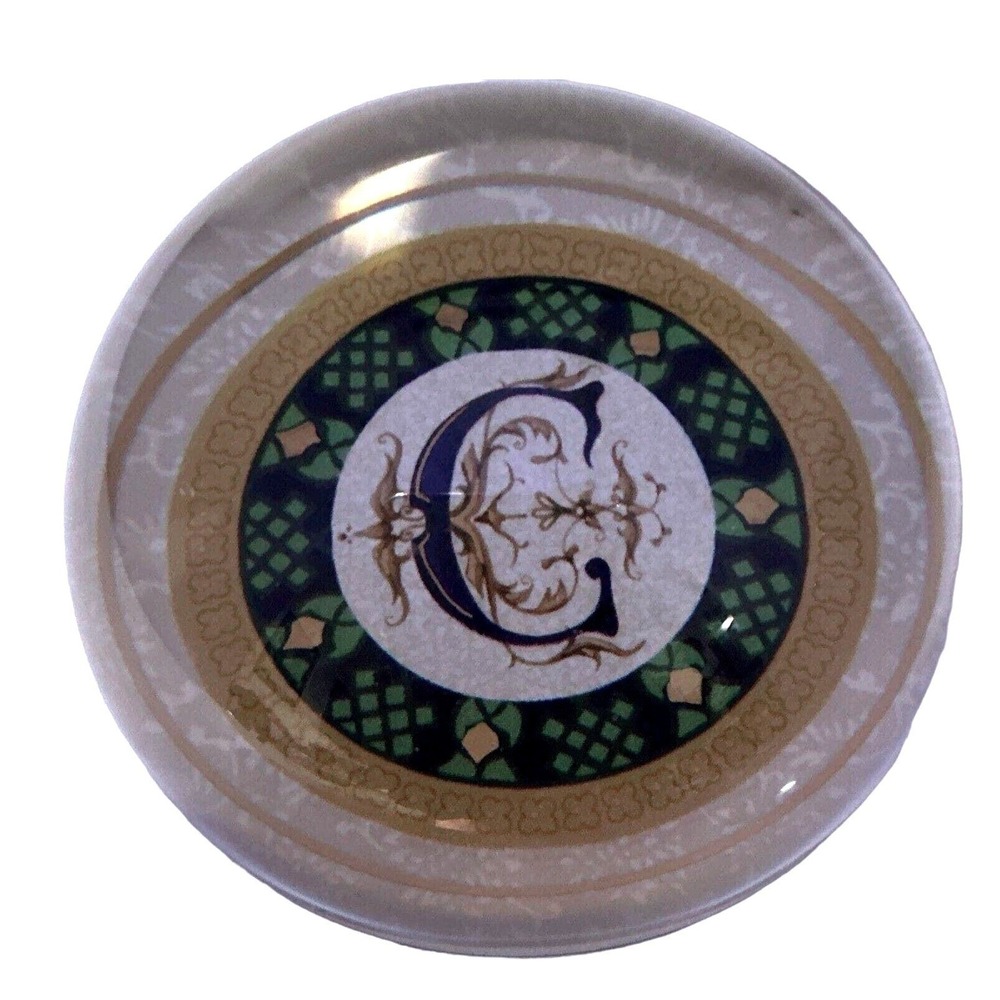 Brass‎ Baron Glass Paperweight Monogram Initial C Desk Decor Office Gift